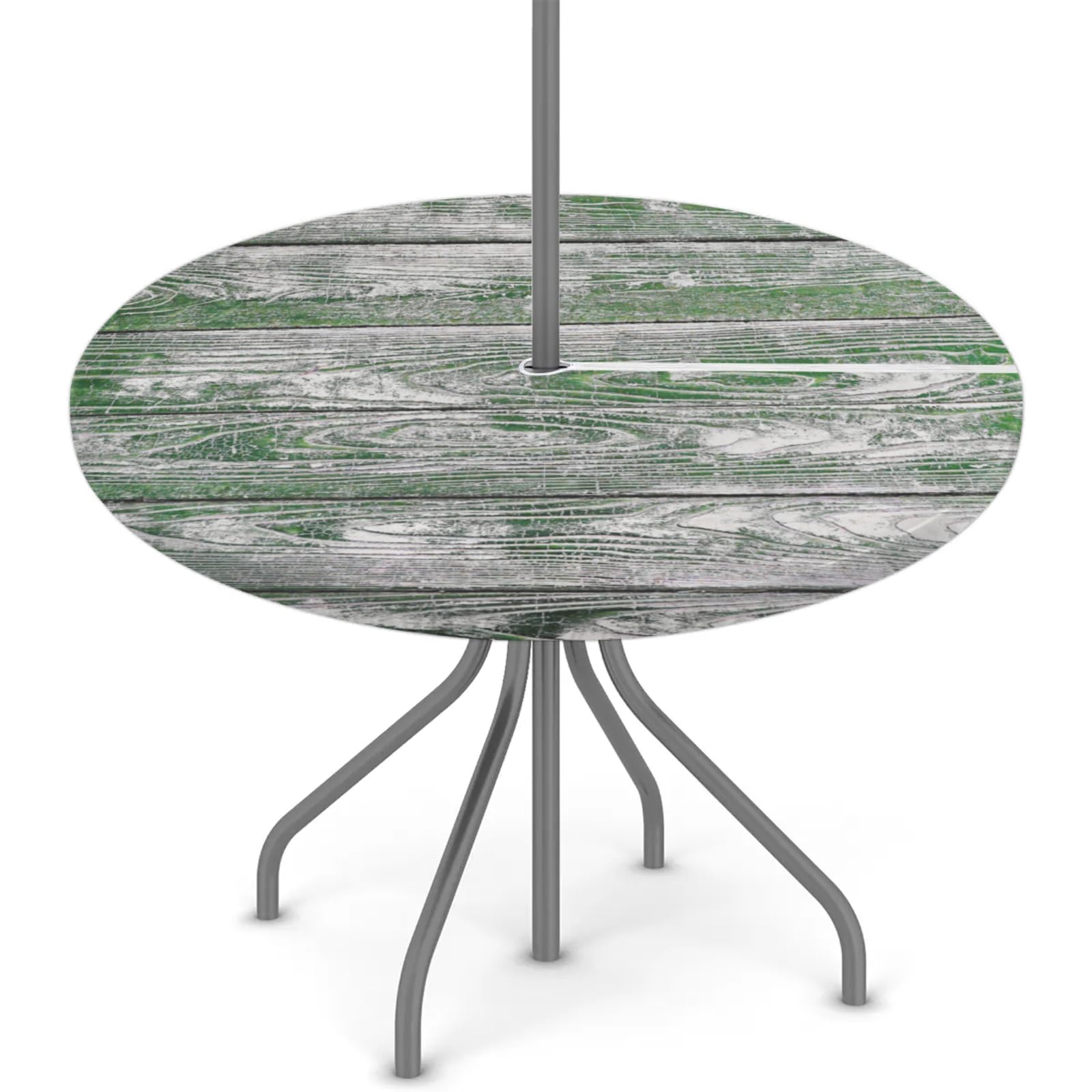 KNEMI Outdoor Round Tablecloth with Umbrella Hole, Retro Green Wooden Patio Table Cover Fitted Tablecloths Waterproof Umbrella Table Cover for Party Picnic,Fit for 36"-44" Round Tables