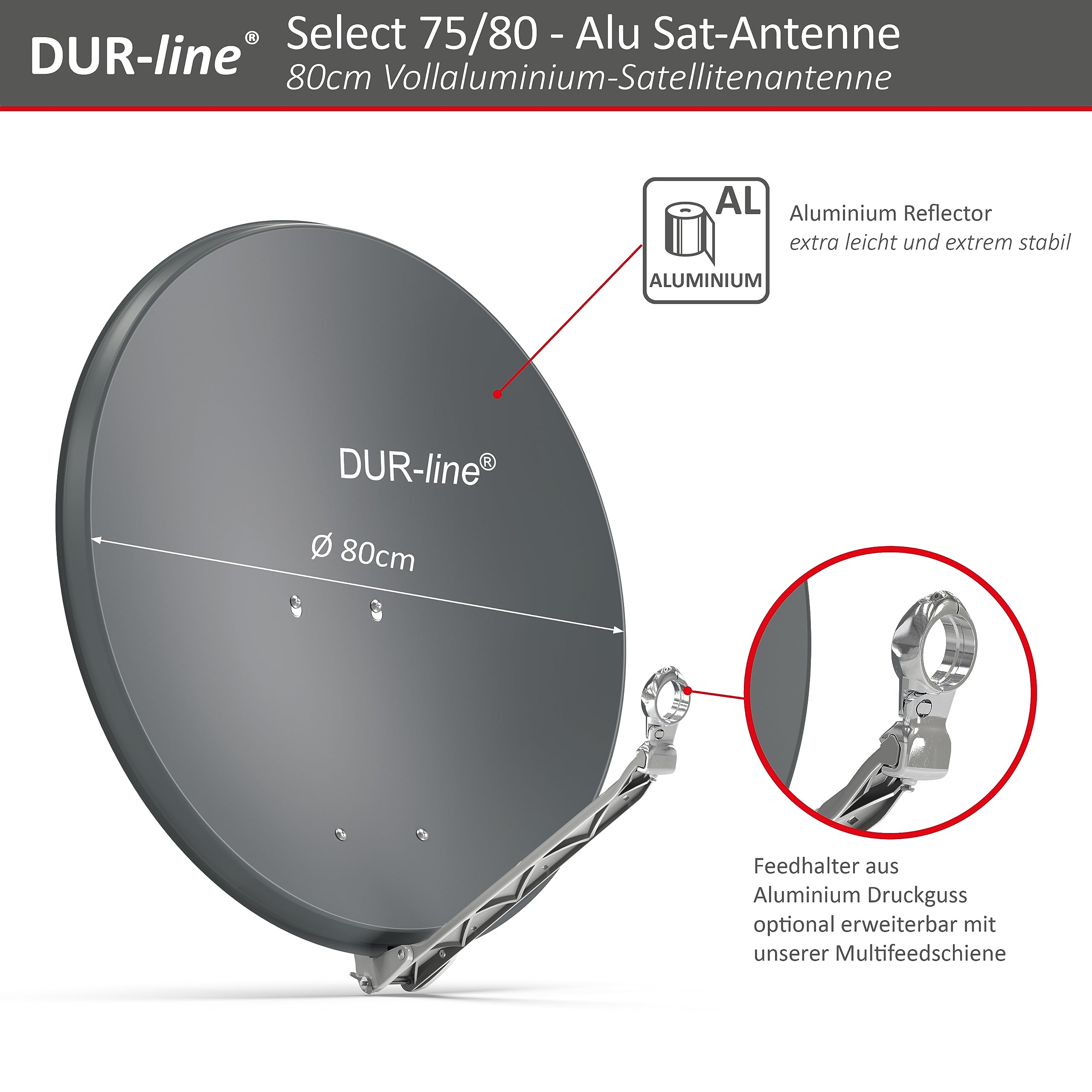 DUR-line Select - Parabola satellitare in alluminio, 75 cm/80 cm