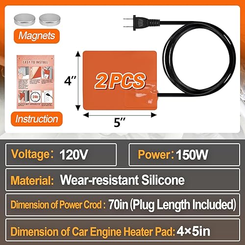 Miniatura 6 de 2 almohadillas de silicona para calentador de motor de automóvil, almohadilla calefactora autoadhesiva de 4 x 5 pulgadas con protector térmico de