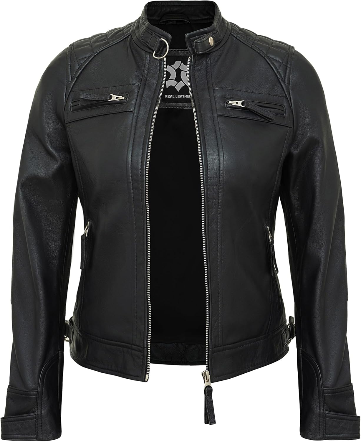 Quilted Leather Jackets For Women - Real Lambskin Biker Style Womens Leather Jacket - Image 2