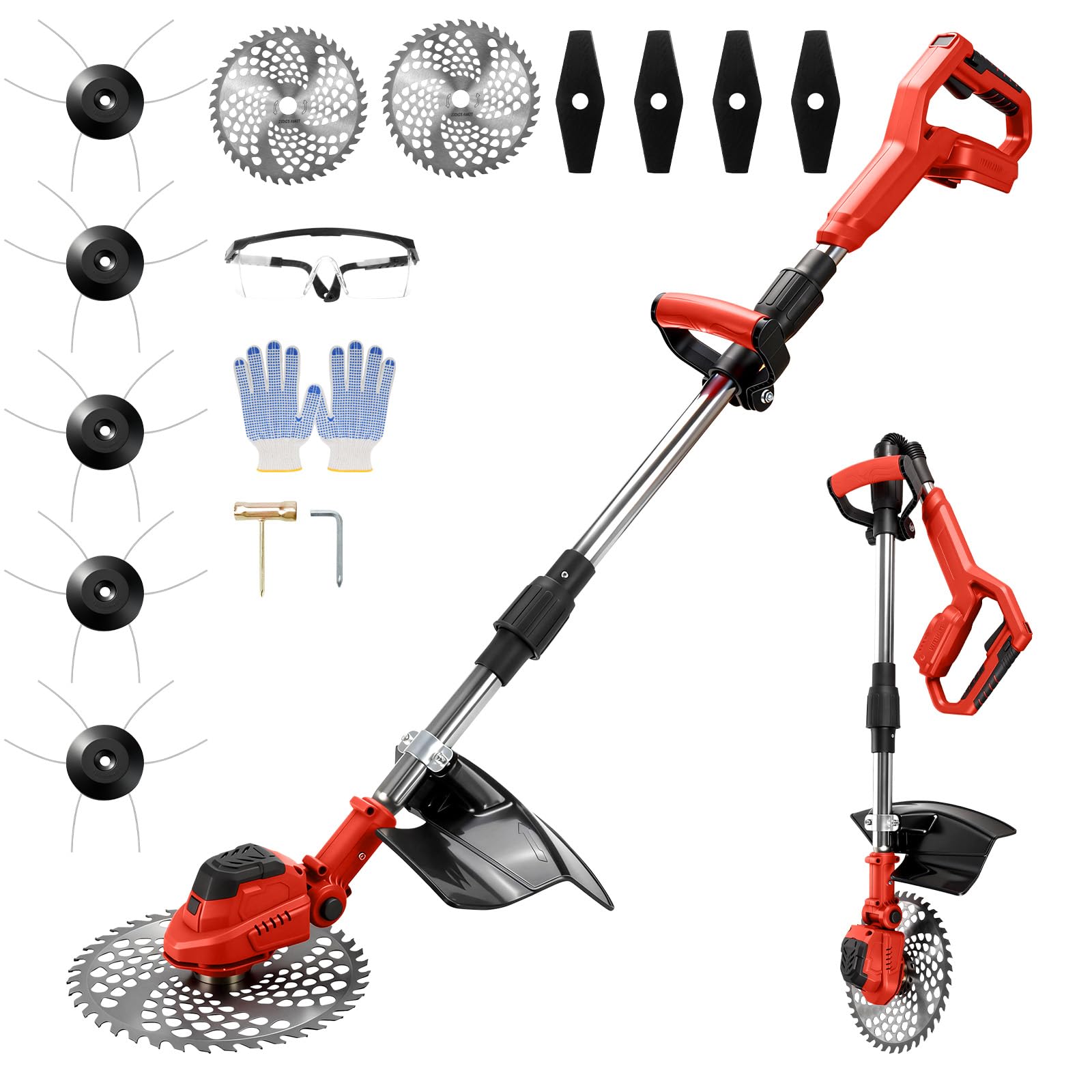 Desbrozadora a Batería para Makita 18V, Cortabordes Eléctrico | cepillo de malas hierbas, mango telescópico 100 – 140 cm, ancho de corte de 24 cm) para podar césped de jardín (sin batería)