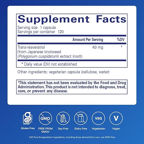 Miniatura 2 de Pure Encapsulations Resveratrol  Suplemento para apoyar la salud cardiovascular, cognitiva y celular*  120 cápsulas