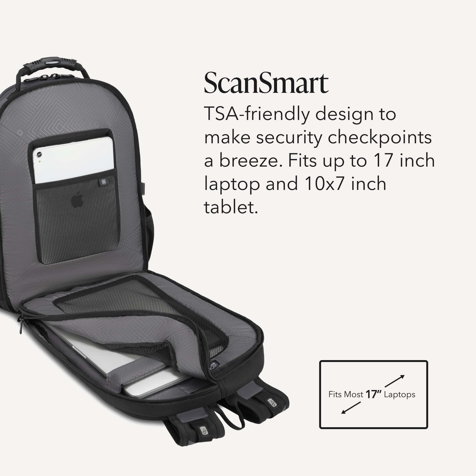 SWISSGEAR Sion 2-Piece Travel Set, Softside Expandable Carry-On Spinner Bundled with 1900 ScanSmart 17" Laptop Backpack with RFID Blocking & Tech Organization, Dark Grey view 4