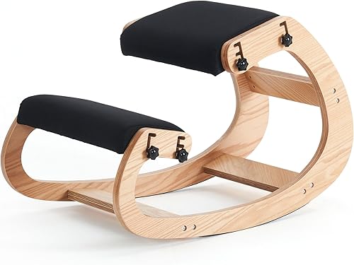 Miniatura 17 de Silla ergonómica, mecedora ajustable para oficina en casa, silla de oficina de madera para aliviar el dolor de espalda, gris