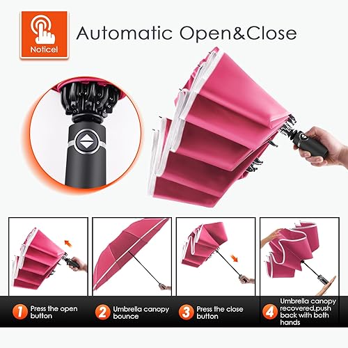 Miniatura 4 de Bodyguard Inverted Umbrella, Large Windproof Umbrellas for Rain & Sun, Compact Umbrella Reverse Umbrella with Reflective Stripe, Teflon Umbrella for