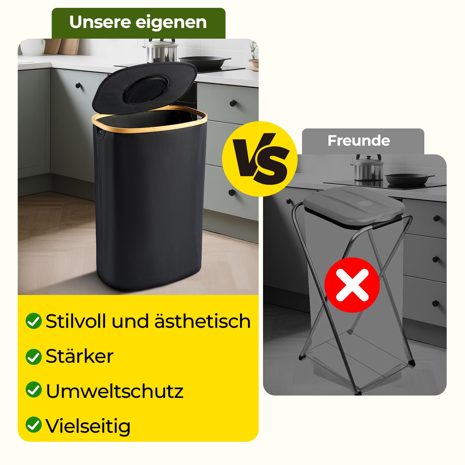 Gelber Sack Ständer, Müllsackständer mit Clip, Ständer für gelben sack, Mülleimer 90 liter, Gelber Sack Behälter, Robust und Stabil für Mülltrennung Daheim（Schwarz