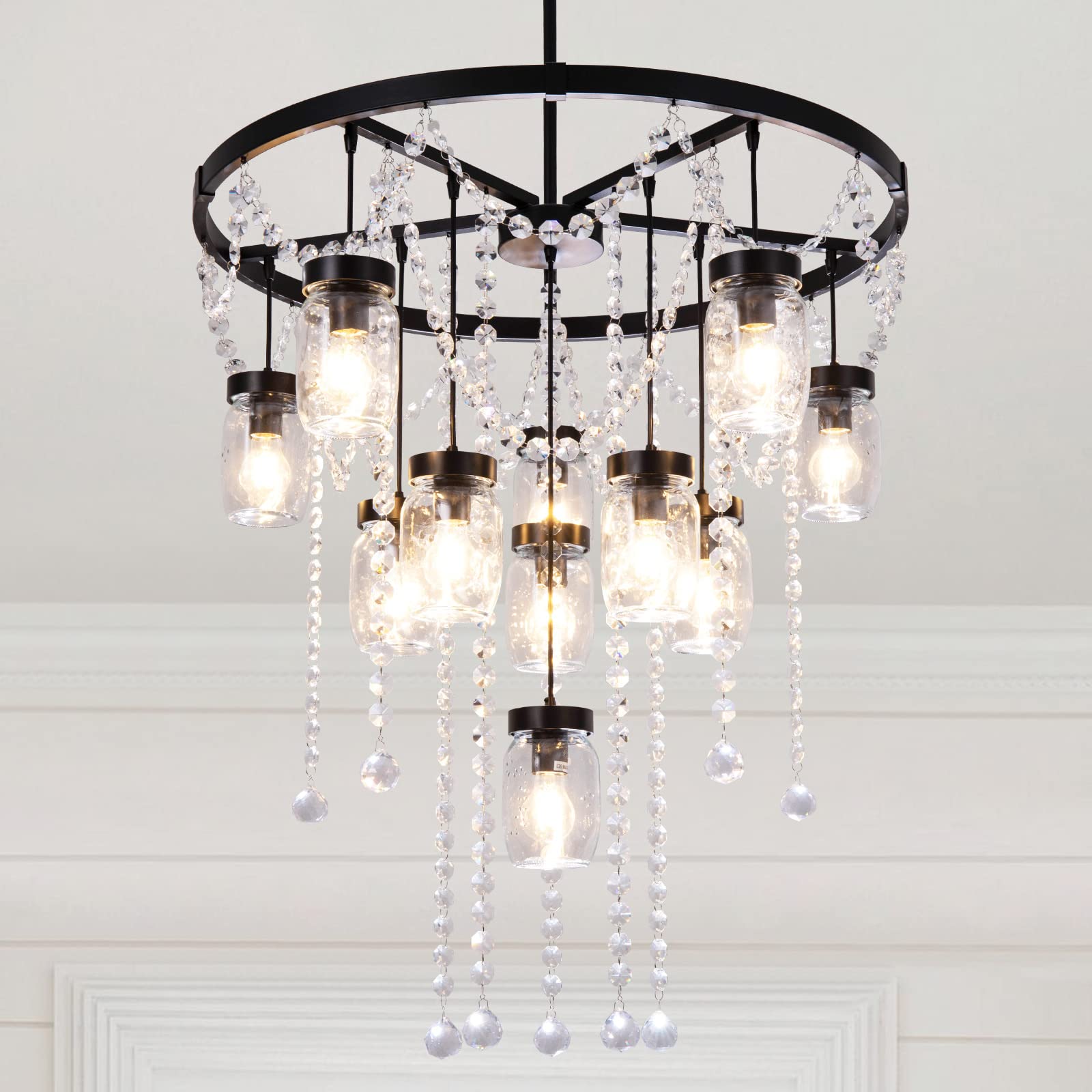 Wellmet 32in Farmhouse Chandelier,11 Lights Large Wagon Wheel