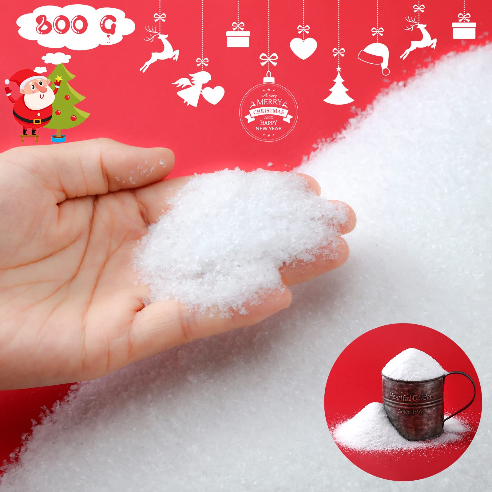 Fausse neige de Noël pour loisirs créatifs, village de neige artificielle – Poudre de plastique artificielle pour décoration d'arbre de Noël, village d'hiver, fournitures (800 g, blanc)
