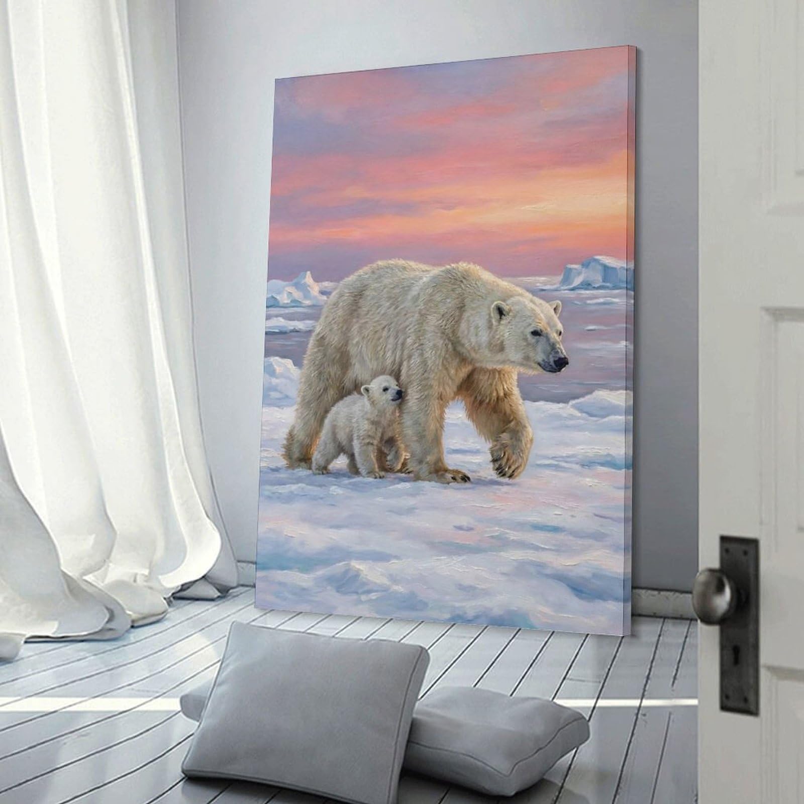 Junmoney Polar Bears in Arctic Sunset Home Decor Wall Art 24x36inch(60x90cm), for Office, Study Or Home Workspace, Home Office Artwork with Decorative Appeal