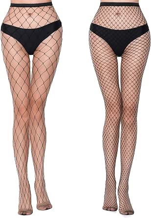 Fishnet Stockings for Women, High Waist Tights, Black Thigh High Pantyhose, One Size Fits Most