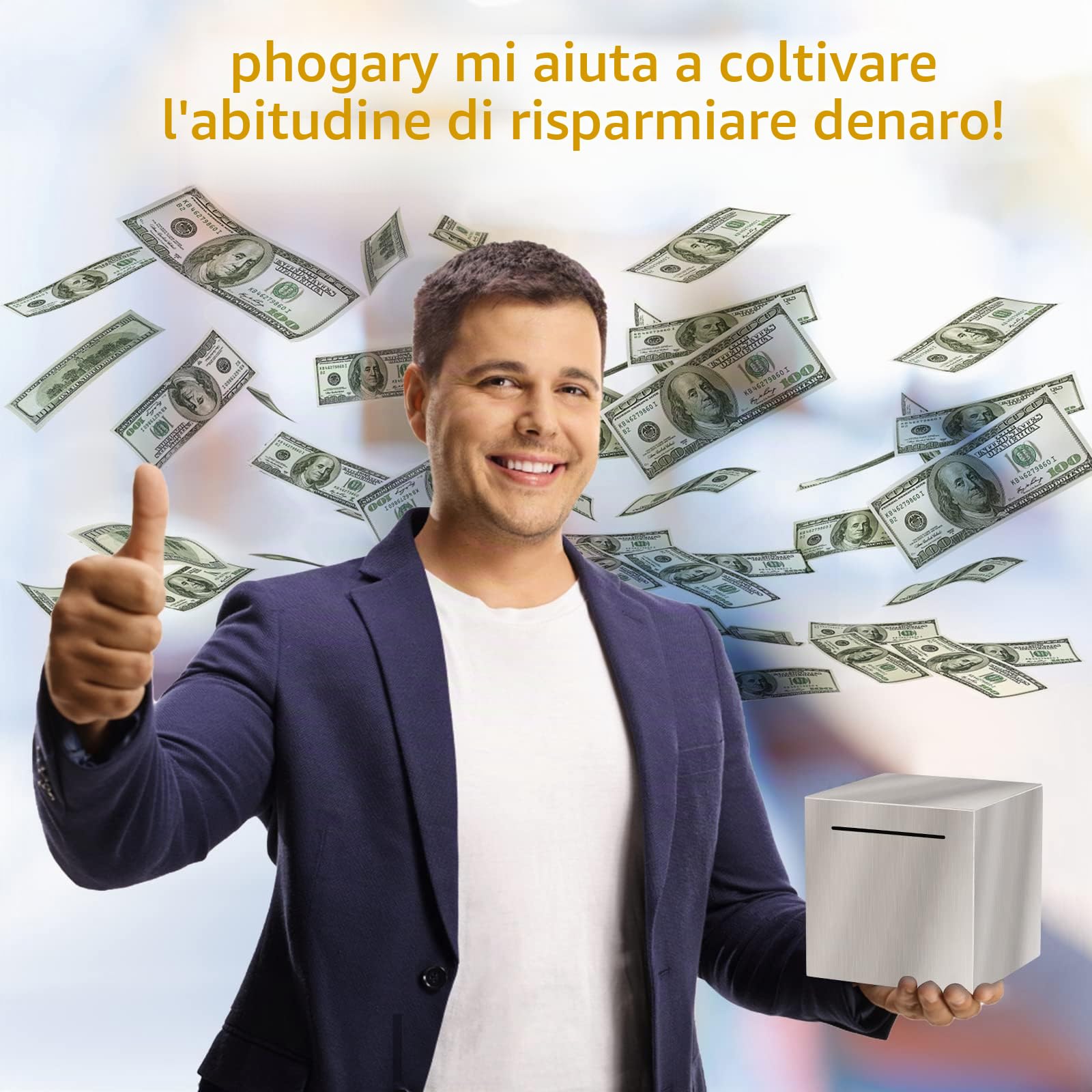 PHOGARY Salvadanaio per adulti, salvadanaio non apribile in acciaio inox, scatola di risparmio per monete (12 cm, argento)