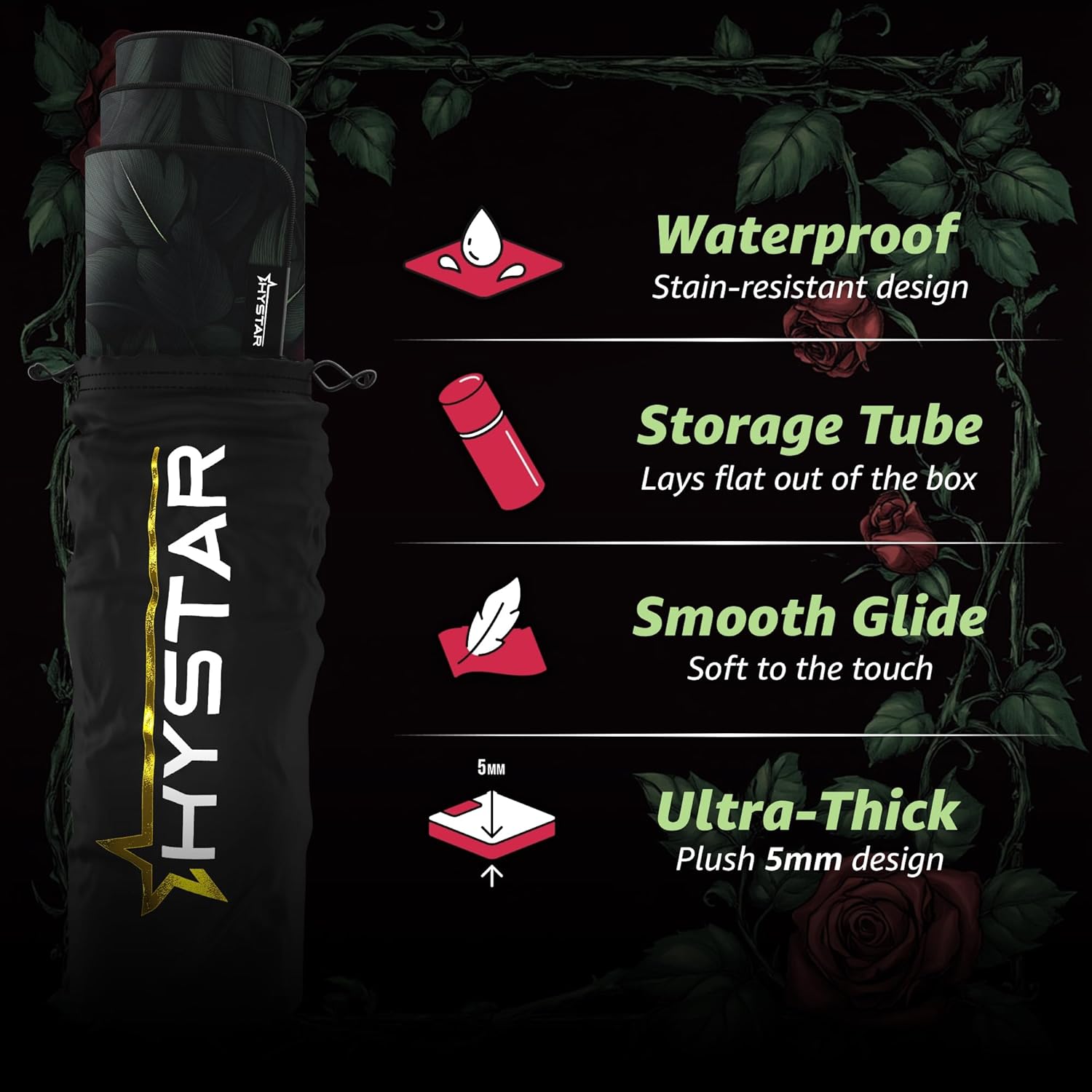 Hystar® Extended Gaming Mouse Pad | XXL 36" x 16" | 5mm Thick, Waterproof Surface, Smooth Polyester Fabric, and Natural Rubber Base | Bloom