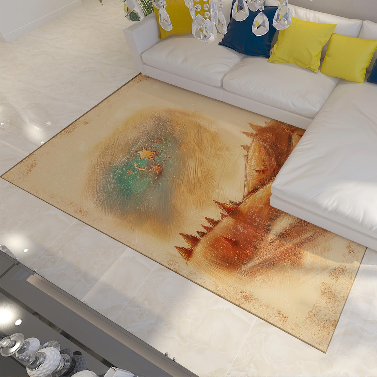 Tapis de salon abstrait beige brun au design contemporain haut de gamme