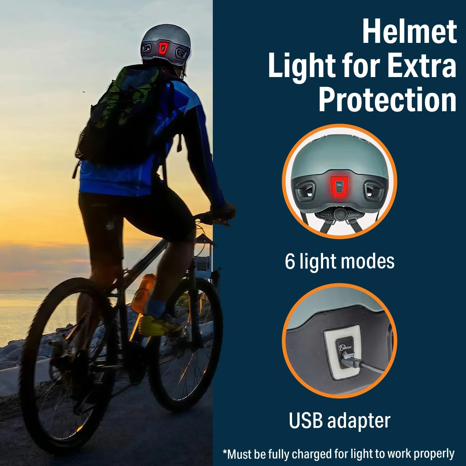 Bikeroo Adult Multi Sport Bike Helmet with Rear Safety Light, Adjustable Head Protection All Purpose Cycling Safety Gear for Men & Women