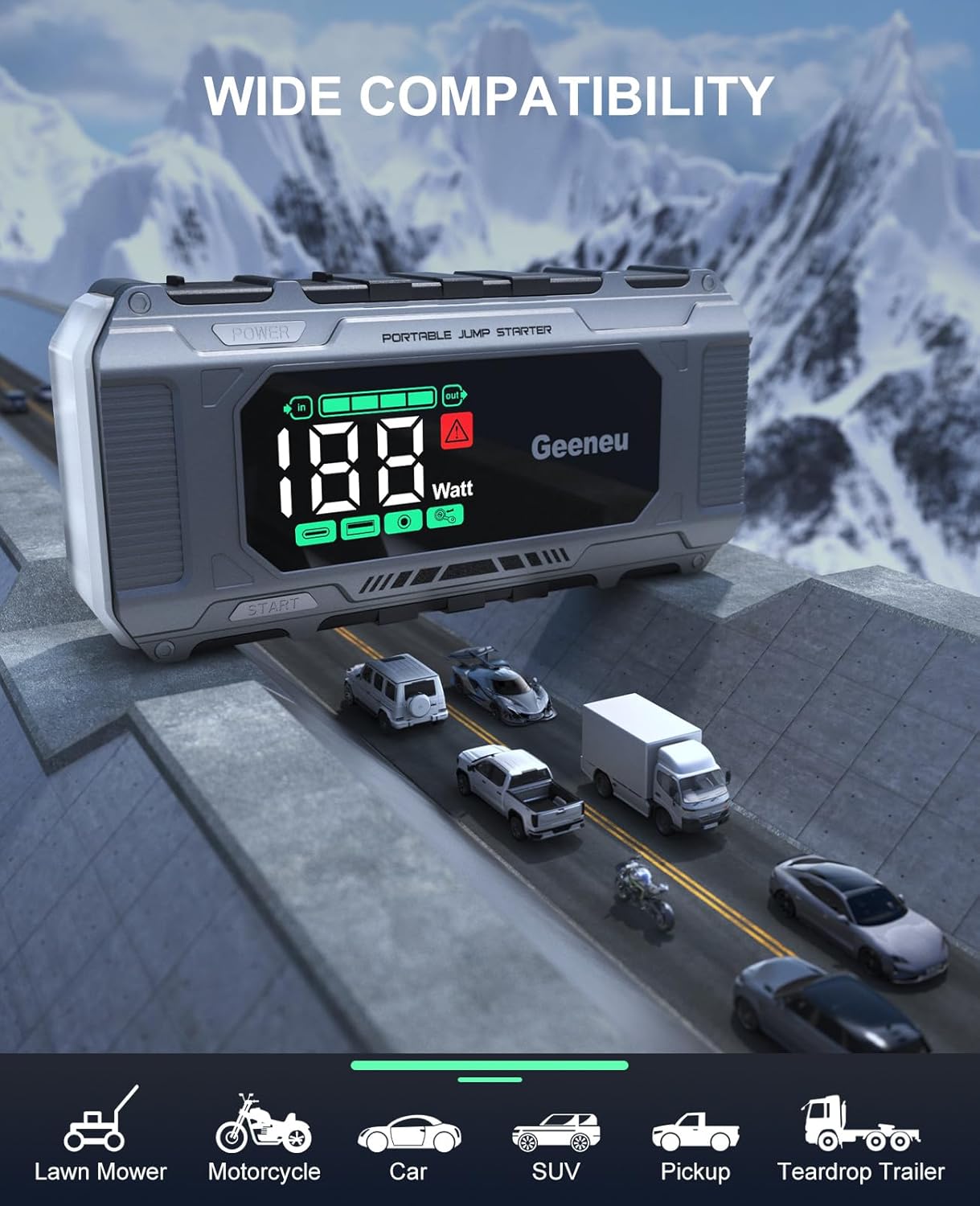 Car Battery Charger Jump Starter, 8000A Portable Jumper Starter with PD 65W Quick Charger, Jump Box 12V Battery Booster Jump Pack for All Gas/10L Diesel,Large Screen,150W DC, Lights