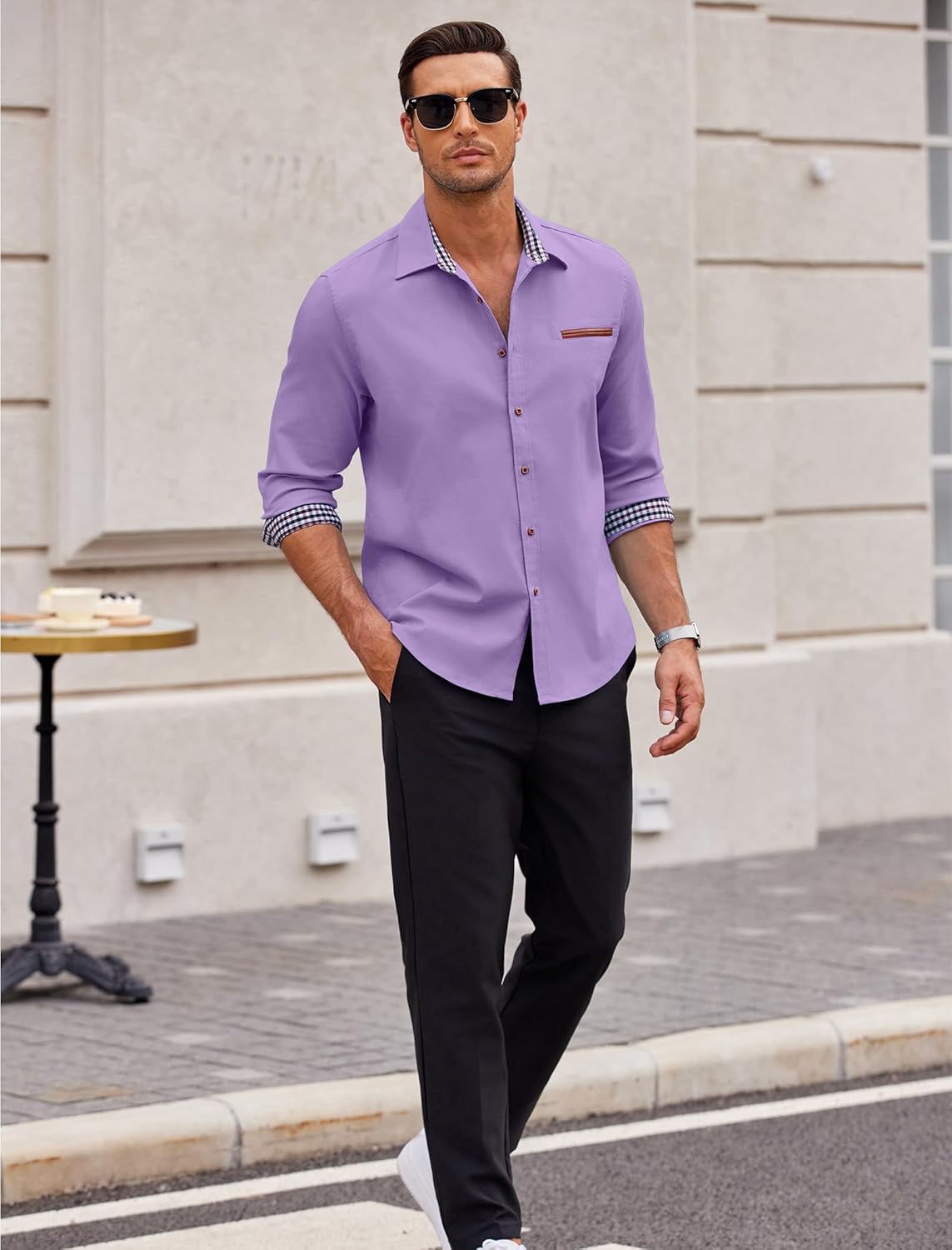 COOFANDY Men's Long Sleeve Casual Button Down Shirts Untucked Shirts Plaid Collar Vintage Denim Shirt - Image 4