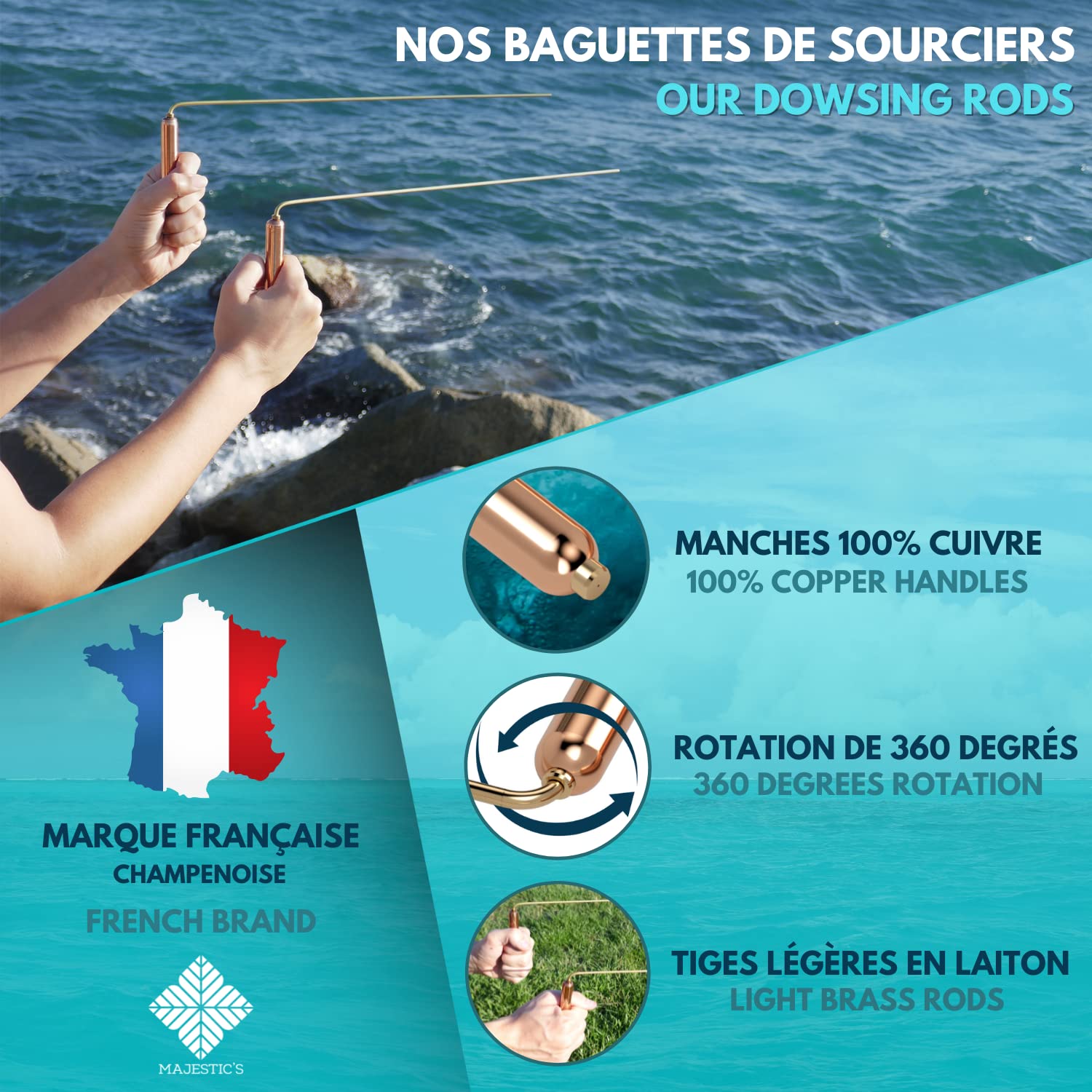 Baguettes de Sourcier Deluxe & Pendule Divinatoire de Radiesthésie TROUVIER : Pack de SOURCIER Professionnel - Marque Française [Garantie A Vie]