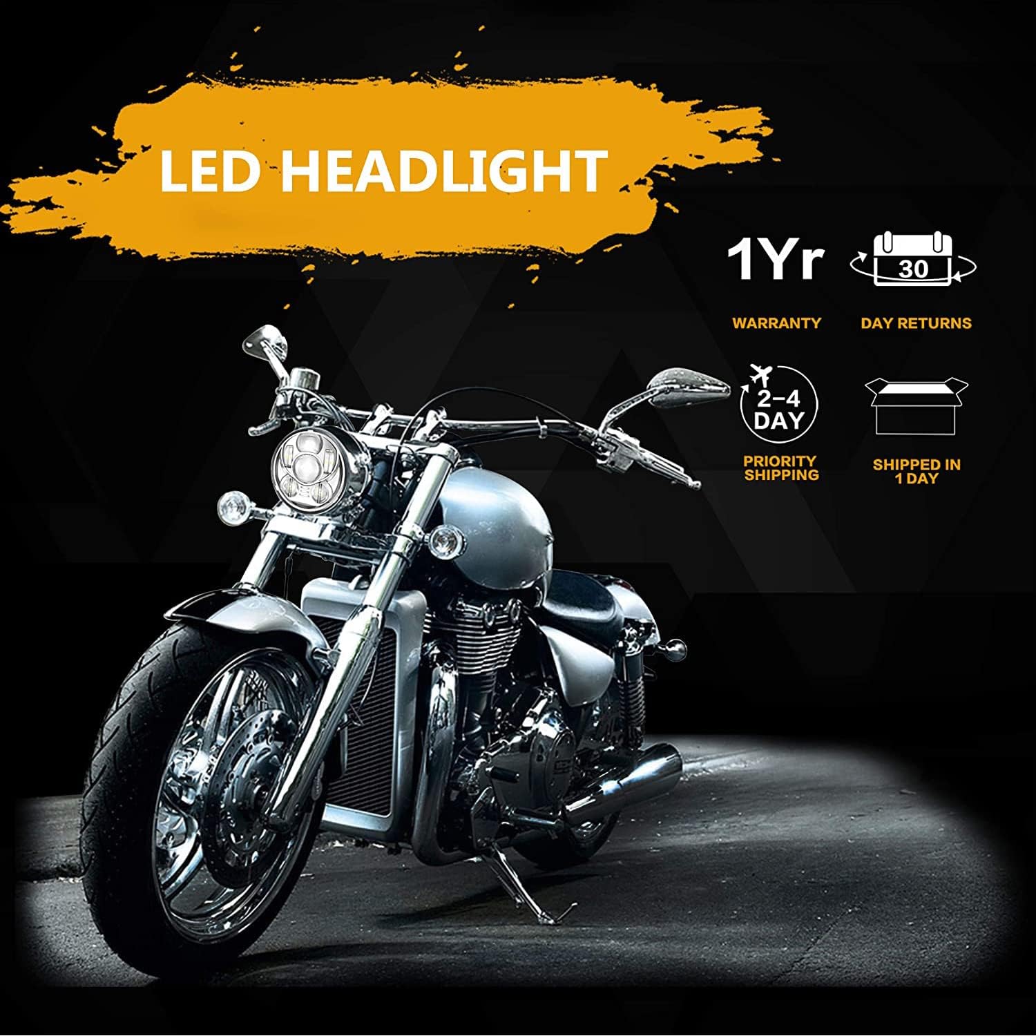 SUNPIE Bright 5-3/4 5.75 inch Silver LED Headlight Compatible with H_arley Motorcycles XL883/XL1200 Glide Deuce Street 500/Street 750 IP67 Waterproof 6000K White Aluminum Metal Headlight Replacements