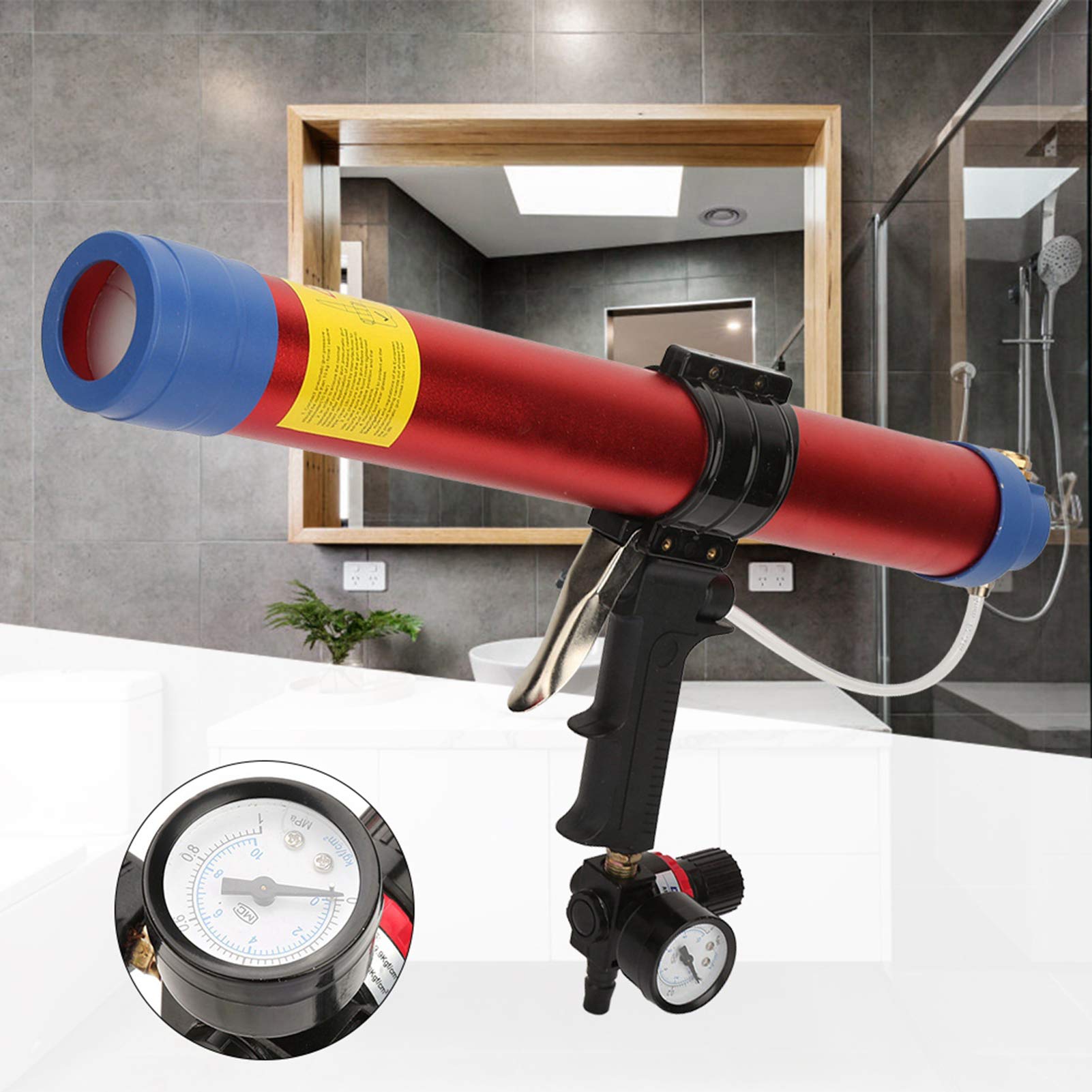 Pistola selladora neumática, pistola neumática para calafatear, pistola de aire de pegamento suave de 600 ml, herramienta manual neumática con indicador de velocidad para decoración arquitectónica