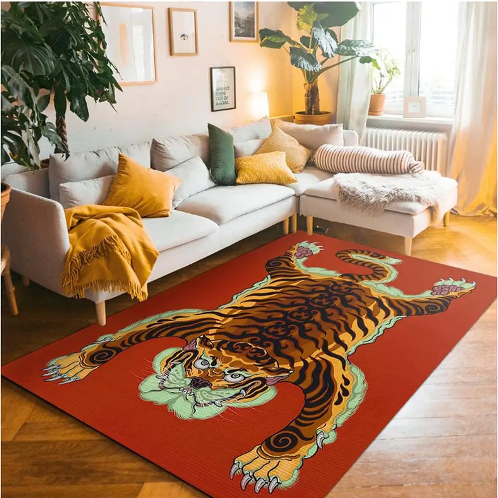 Tapis tigre tibétain coloré de 100x160cm pour habiller un salon vintage