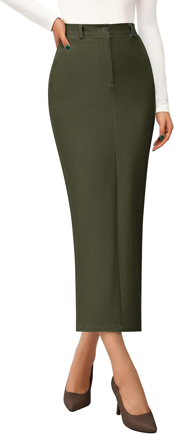PRETTYGARDEN Women's 2026 Fall Maxi Pencil Skirt High Waisted Slit Work Office Trendy Long Skirts Business Casual Outfits - Image 5