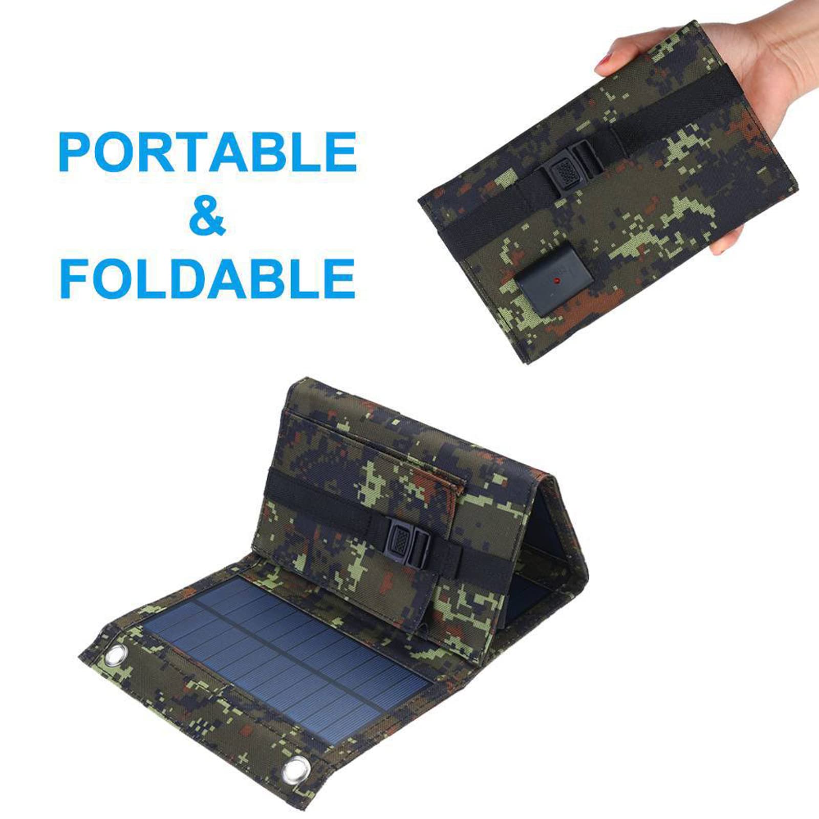 Caricabatterie Solare Esterno, Caricabatterie Solare 20W, Borsa Pieghevole Solare 4 ad Alto Tasso di Conversione con Uscita USB Caricatore da Viaggio Pieghevole Impermeabile da Campeggio,Nero,1pz