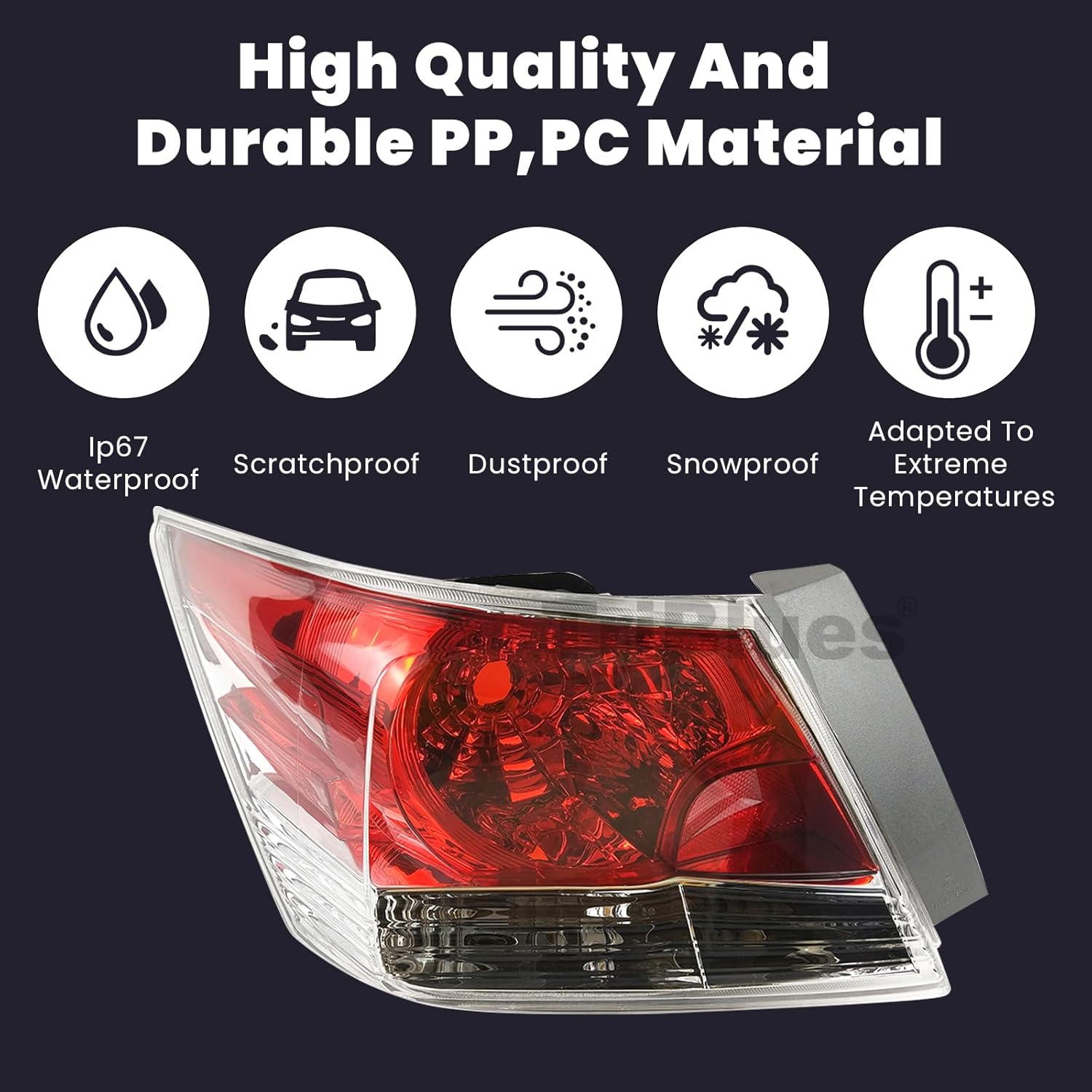 Right Passenger Side Tail Light Replacement for Honda Accord 2008-2012, Rear Tail Lamp Without Wiring Harness and Bulb