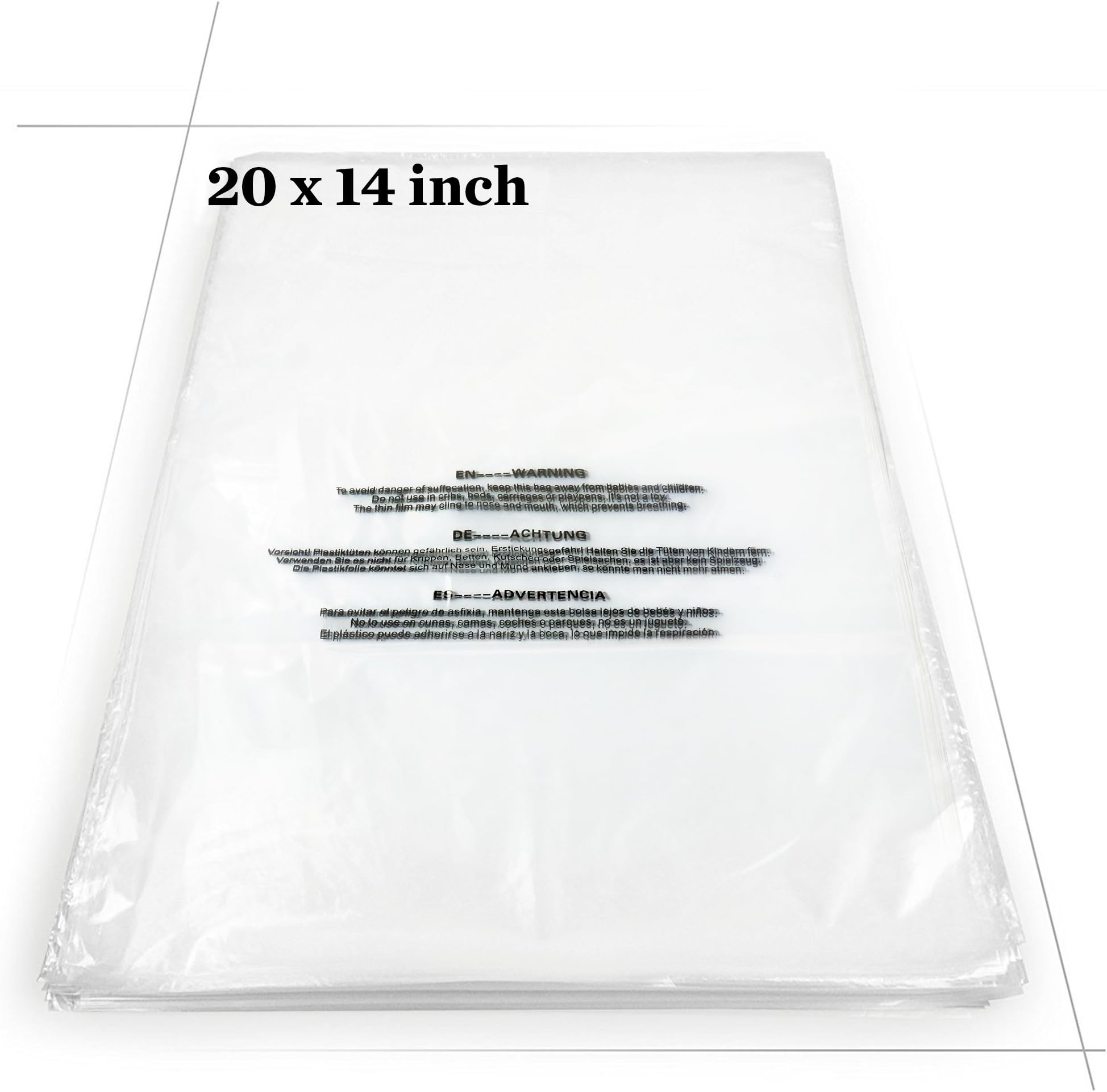 Becko Self Seal Clear Flat Poly Bags with Suffocation Warning for Storing Clothing/Towel/Blanket/Doll (14”x20”) - 100pcs