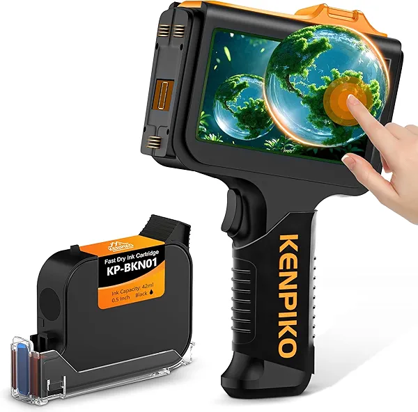 Kenpiko Handheld Inkjet Printer,2025 Newly KP-N01 Handheld Printer Gun 0.5 Inch Nozzle with 4.3’’ Fingertip-Instant Touchscreen,Portable Inkjet Printers with 42ml Quick-Drying Ink Cartridge for Logo