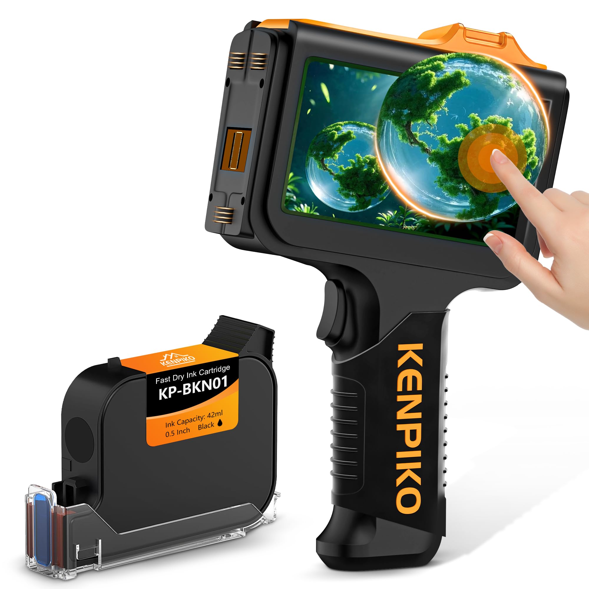Handheld Inkjet Printer, New KP-N01 Handheld Printer Gun 0.5 Inch Print Height with 4.3’’ Smart Touchscreen, 360g Portable Inkjet Printer with 42ml Quick-Drying Ink Cartridge for Batch Code Date Logo 0.5inch Handheld Printer