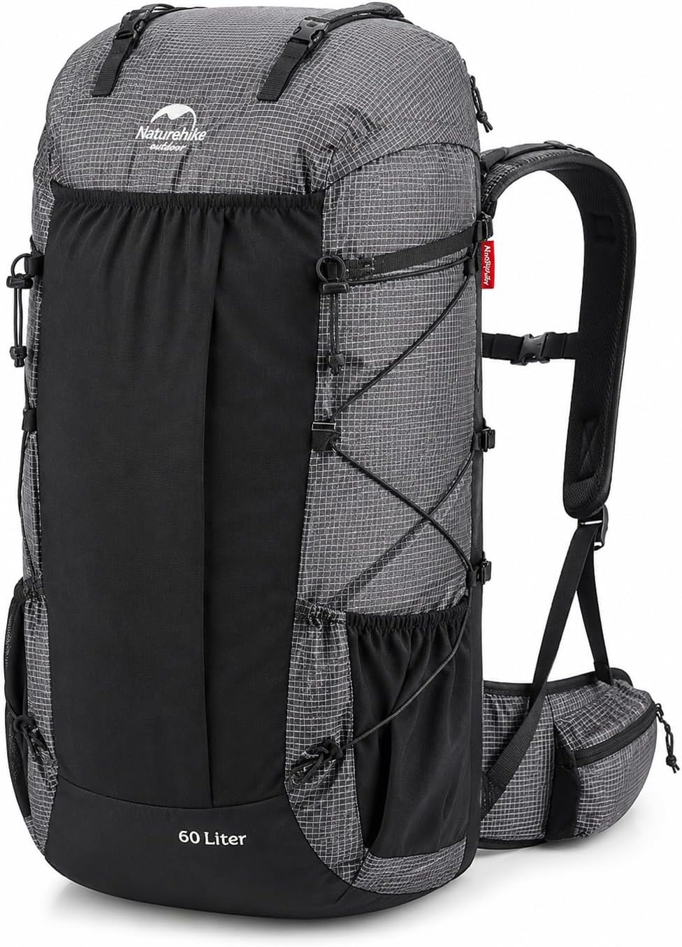 Naturehike Rock 65L Internal Frame Hiking Backpack with Rain Cover, Black