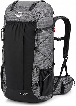 Naturehike Rock 65L Internal Frame Hiking Backpack with Rain Cover, Black