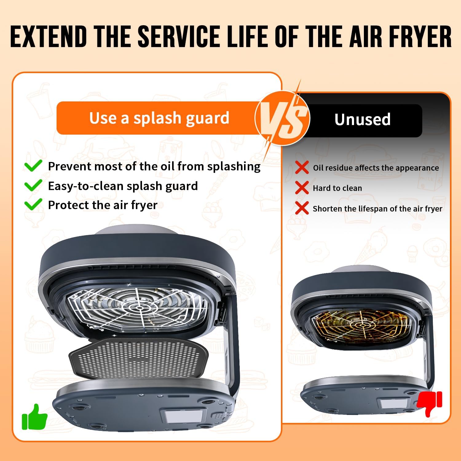 2 Pcs Air Fryer Splatter Screen for AS101DG Air Fryer, Reusable Heat-Resistant Oil Splash Guard, Glass Air Fryer Accessories