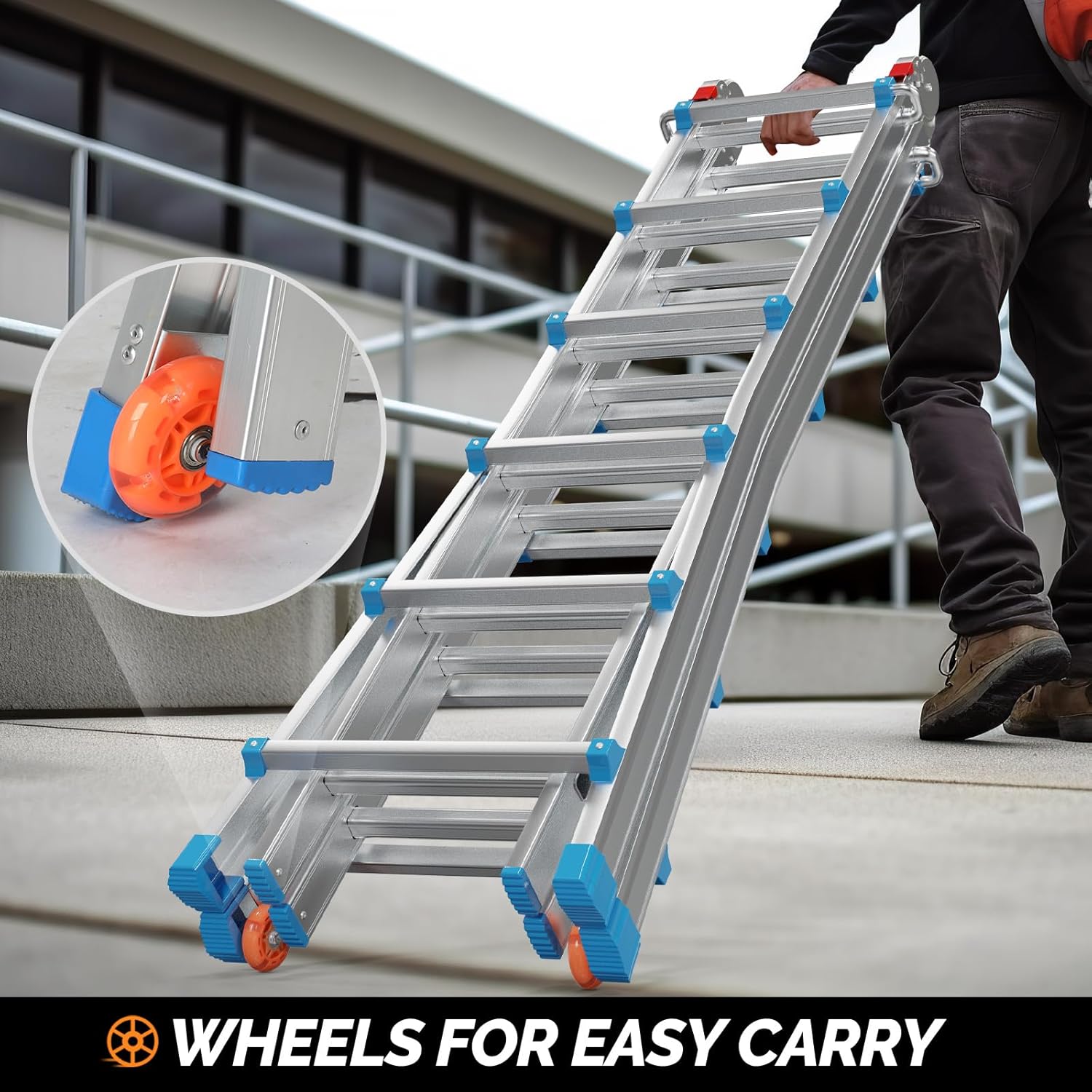 LUISLADDERS Ladder, A Frame Step Ladder Telescoping Ladder, Muti Position Folding Ladder Flared Leg & Wheels Design, 330 lbs Capacity Extension Ladder for Household Outdoor Work (22 FT)