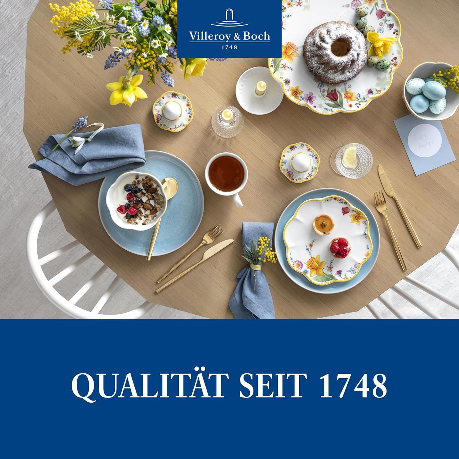 Villeroy & Boch - Spring Awakening Frühstücksset für 2 Personen 6 teilig, Ostergeschirr Set Frühstück, Ostern, Kaffeeservice, Geschirr Frühling, Porzellan
