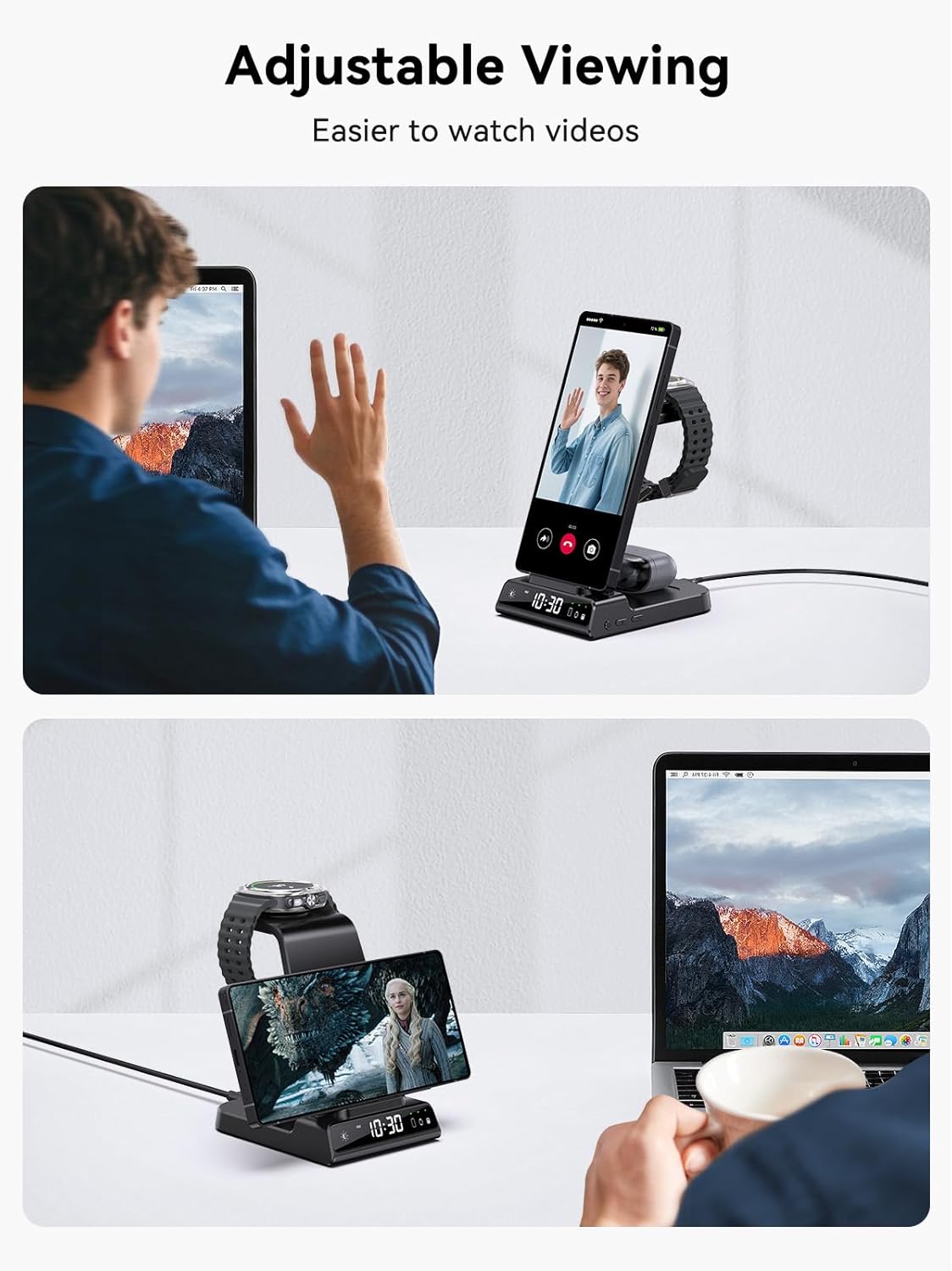 Wireless Charger for Samsung Charging Station with Clock for Samsung Galaxy S25 Ultra/S24 Ultra/Z Flip 7/Z Fold6/Bud, 3 in 1 Android Charging Station, Watch Charger for Samsung Galaxy Watch 8/7/6/5Pro - Image 7