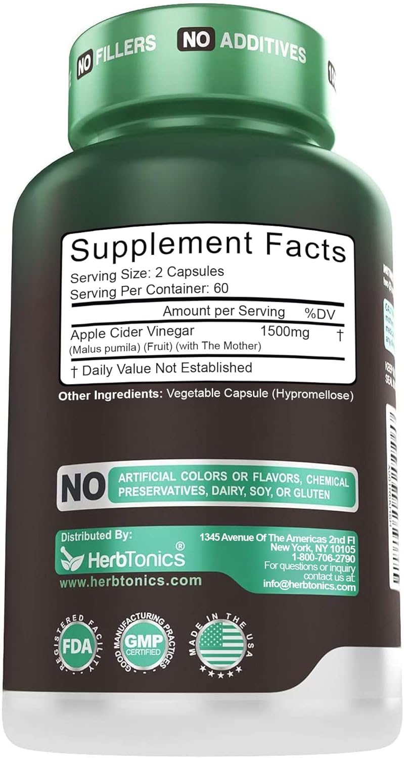 Herbtonics Raw Apple Cider Vinegar Capsules 1500mg with Mother | Weight Management, Detox & Digestion Formula with GLP-1 Support | Unfiltered ACV for Metabolic Support | 120 Vegan Capsules - Image 7