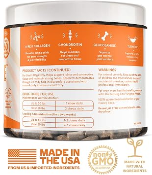The Missing Link Collagen Care Hip & Joint Soft Chews 60ct - Daily Mobility & Anti-Inflammatory Support for Dogs