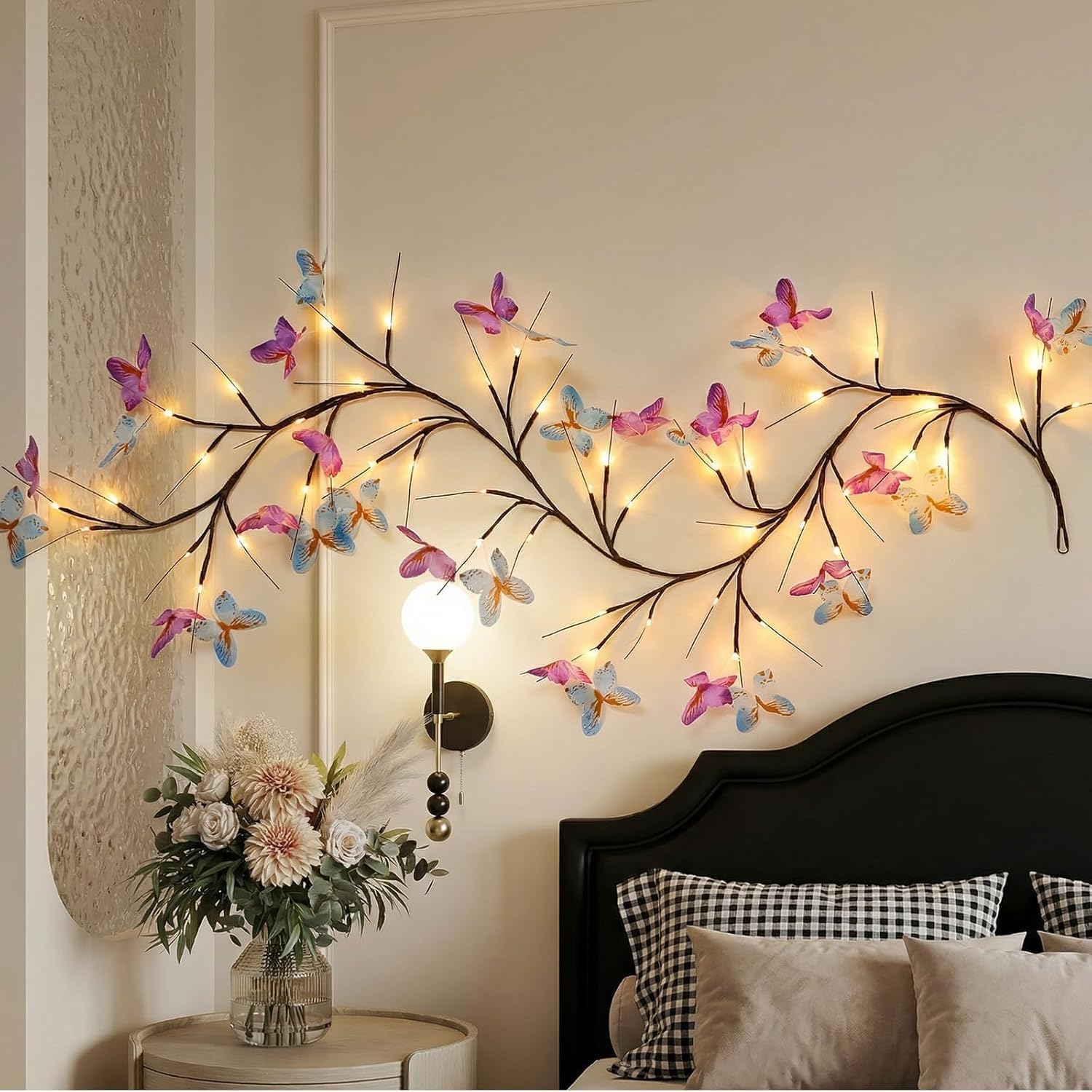 LED Tree Branch Wall Decor Light with Cherry Blossom Flowers | Decorative Warm White Fairy Lights for Bedroom Wall, Living Room, Home, Office, Wedding, Party & Festival Decoration (72 LED)-image-19