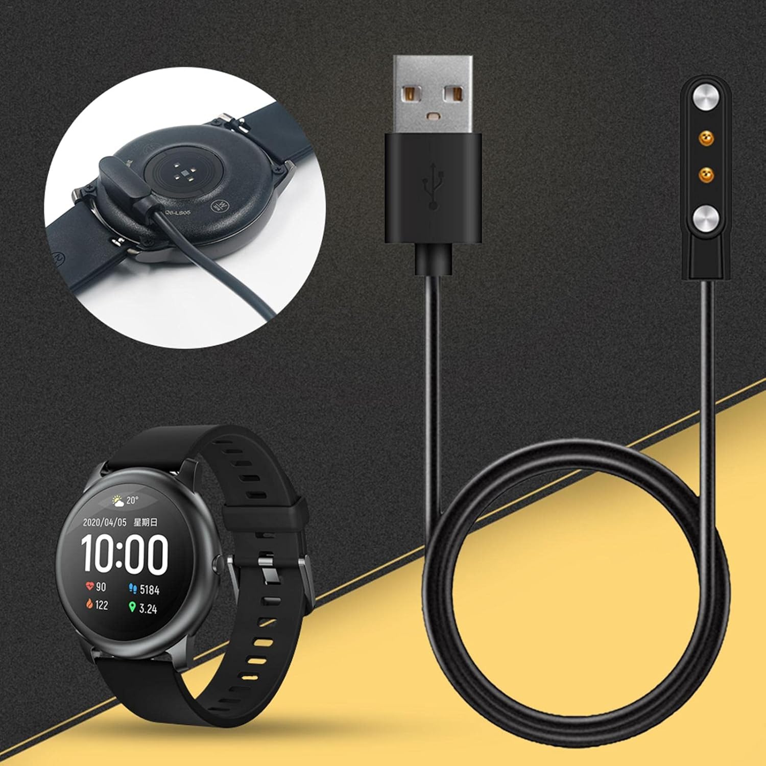 Fiaoen Charging Cable for Haylou Solar LS05 Sport Smart Watch Charger Adapter Magnetic USB Charging Cable Base Cord Wire for Haylou Solar LS05 Sport Supple : Cell Phones & Accessories