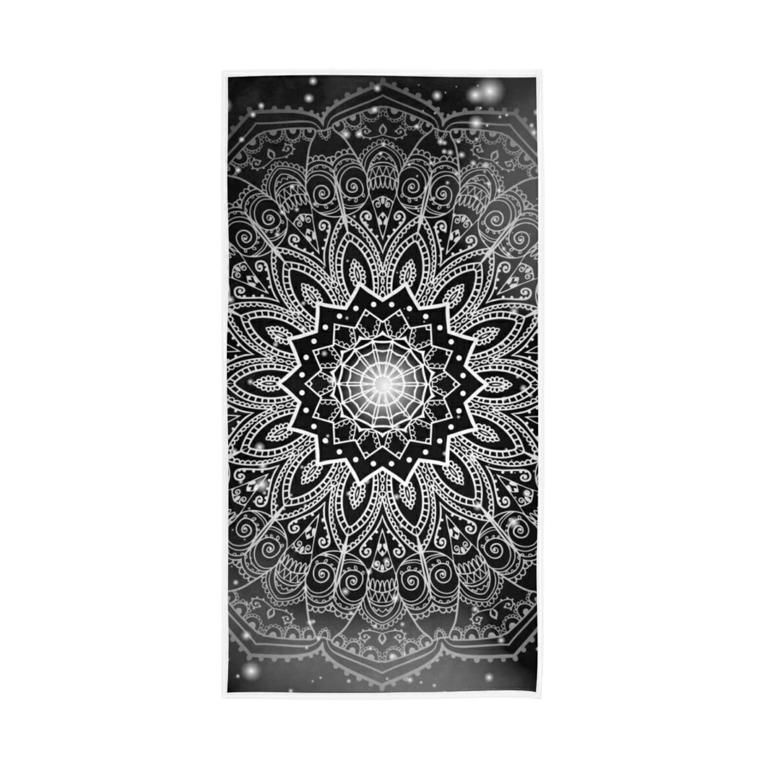 LSRCPD Mandala Flower on Galaxy Space Stars Tribal Ethnic Black White Soft Hand Bath Towel 30" x 15" Thin Fast Drying Absorbent Soft Towels for Kitchen Gym Spa Hotel Beach