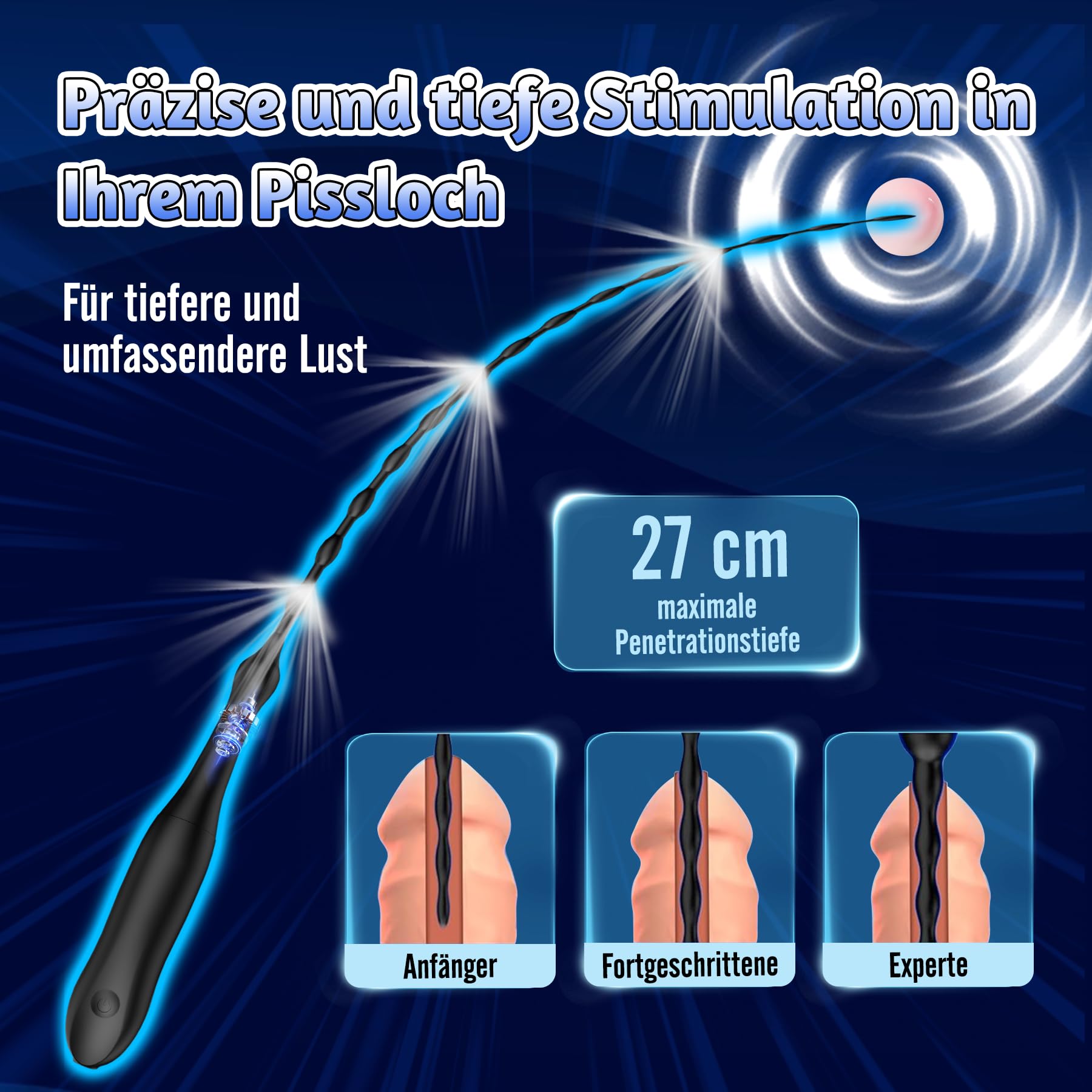 Dilatatore Uretrale Pene Giocattoli Sessuali Vibranti con Sonda Uretrali per Uomini, Vibratore Penieno con Plug Uretrale - 10.6" (26.9 cm) Lunghezza Inseribile, Dilatatori per Pene