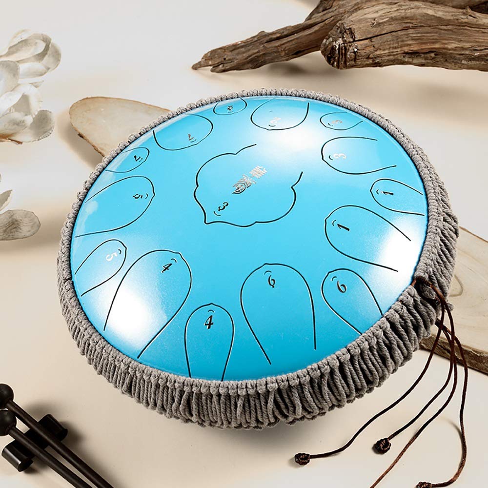 Profesjonalne 12-calowe 15 Notatki Drum Stalowy Drum, D Klucz Kompaktowy Instrument Perkusyjny Z, Torba Podróżna, Książka Muzyczna, Młotki, Palec, Picket (Color : Blue)