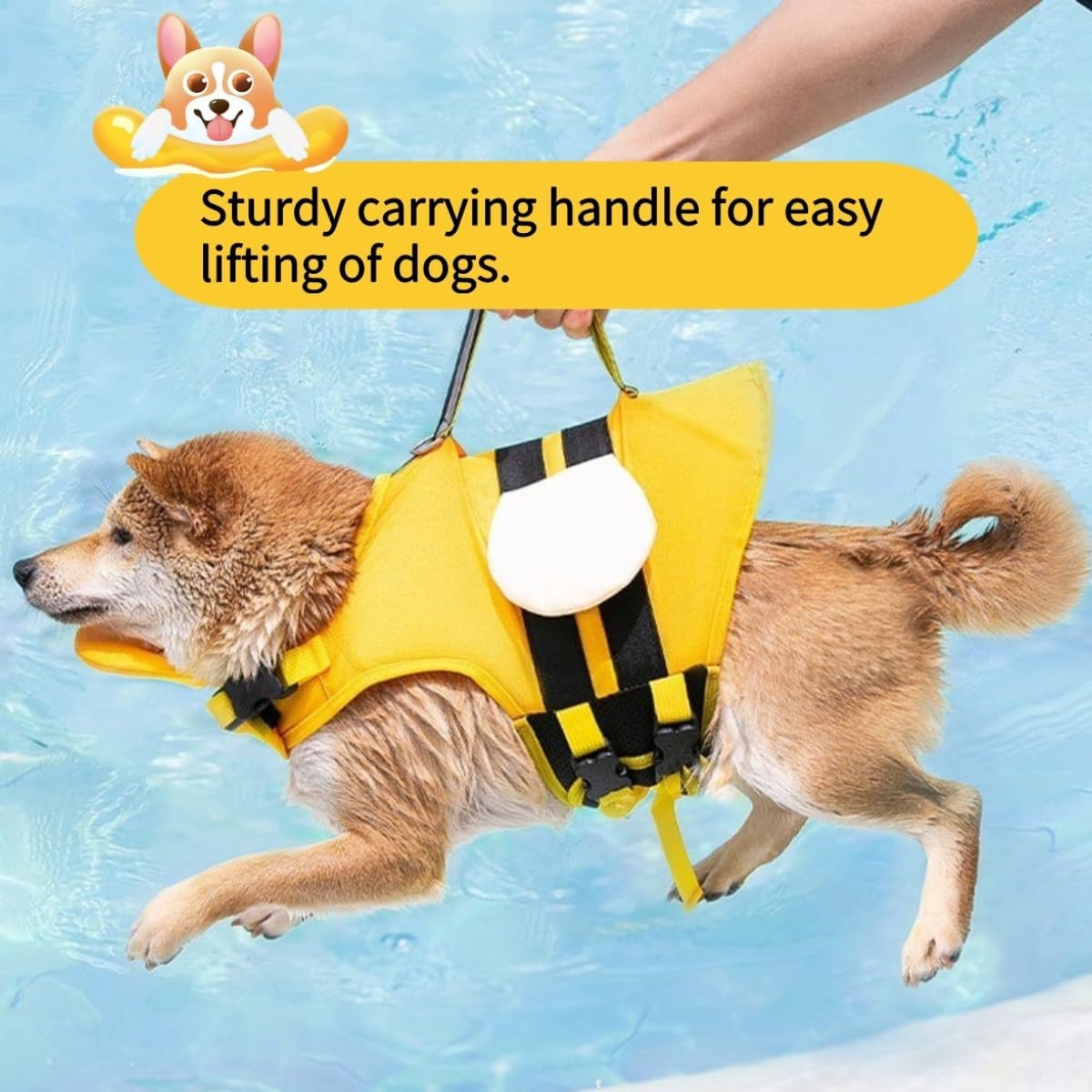 Little Bean Giubbotto di salvataggio per cani galleggiabile regolabile maniglia di salvataggio taglia M giallo