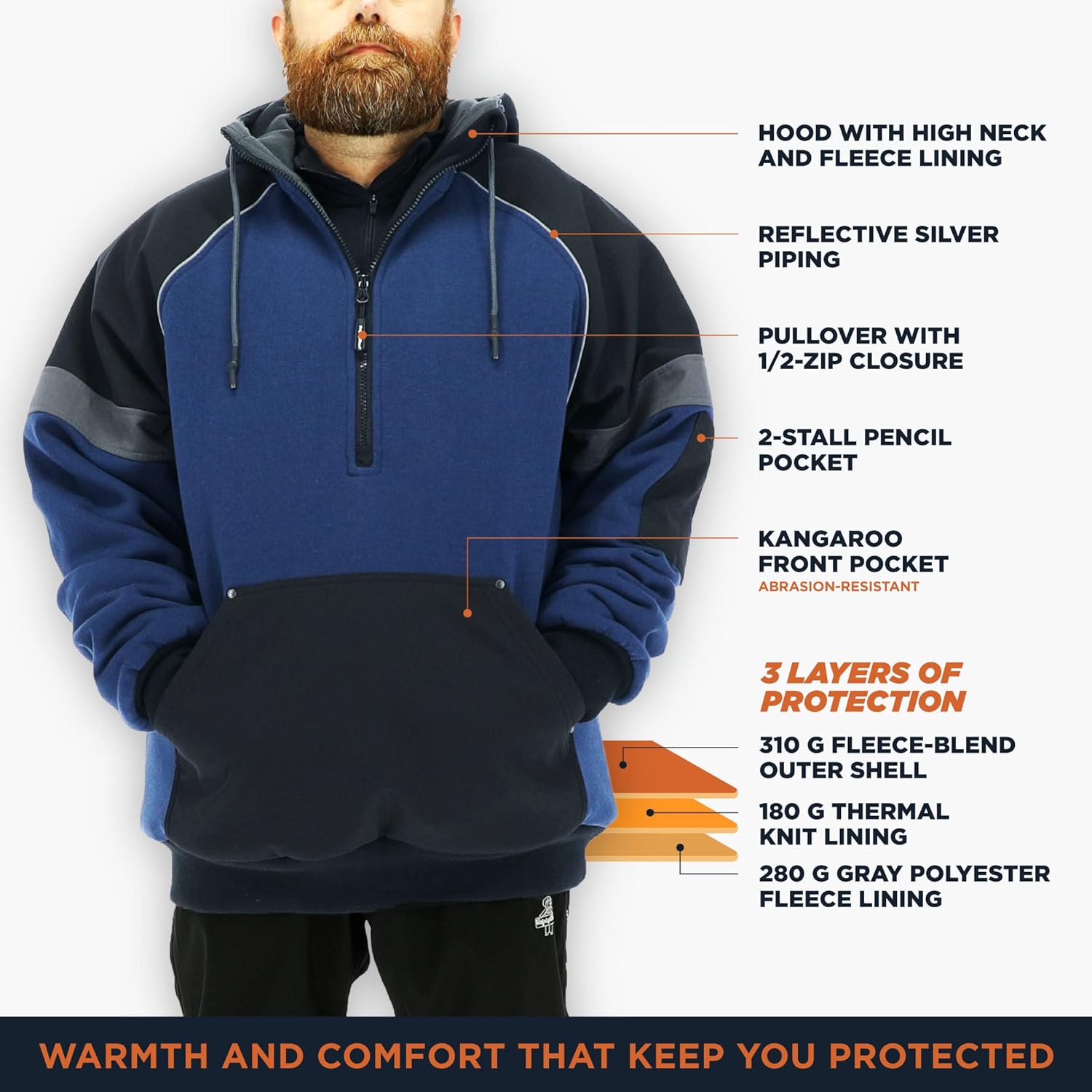 RefrigiWear Frostline Pullover Hooded Coat for Men - With 3-Layer Insulation Fleece, Ideal for Cold Weather Work - Image 3