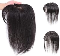 Vista 1 de Extensión de cabello humano liso con flequillo, 3 x 4 pulgadas, extensiones invisibles de seda para mujer, 10 pulgadas, marrón oscuro