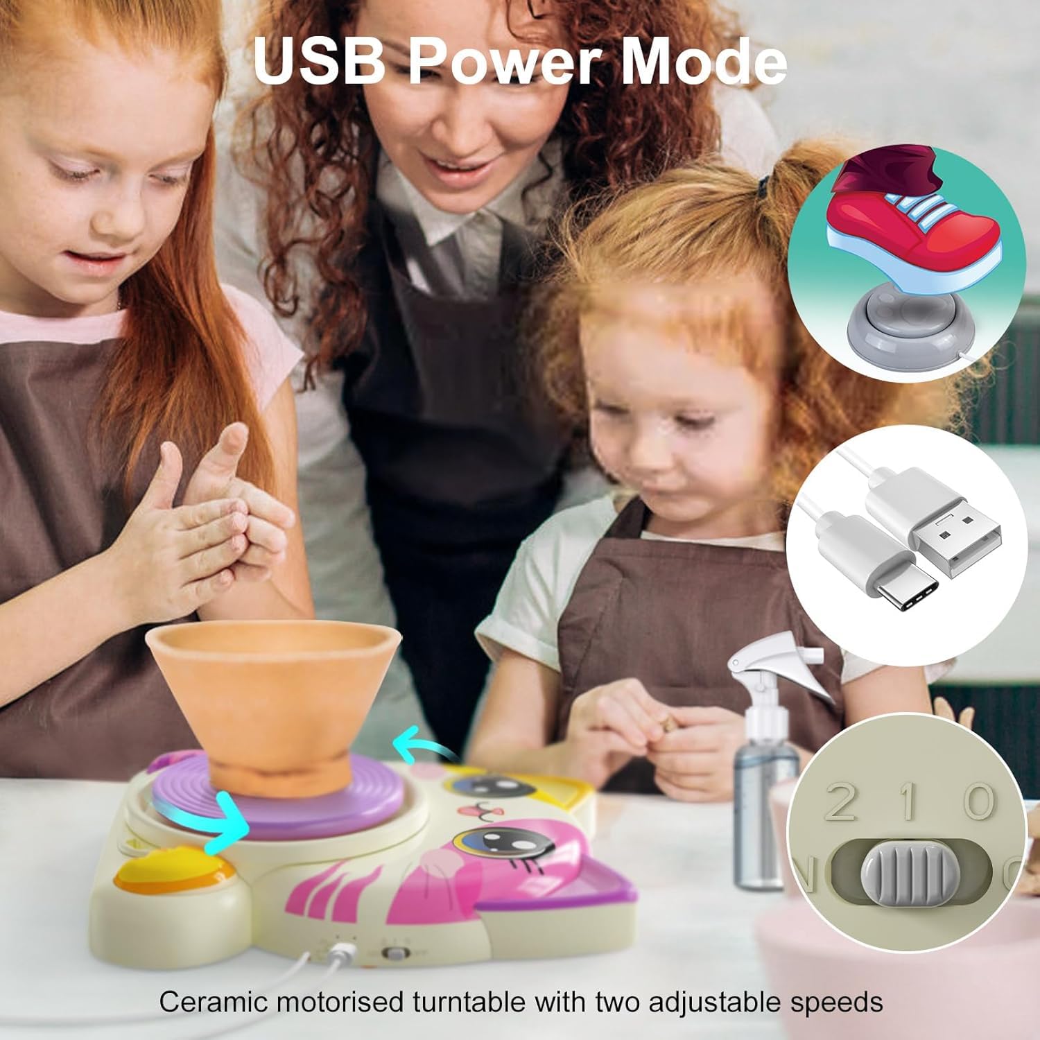 Töpferset für Kinder – Elektrische Mini-Töpferscheibe mit Ton, Farben, Werkzeug & Schürze – Kreatives DIY Keramik-Bastelset ab 6 Jahren im Katzendesign – Geschenkidee für Mädchen & Jungen