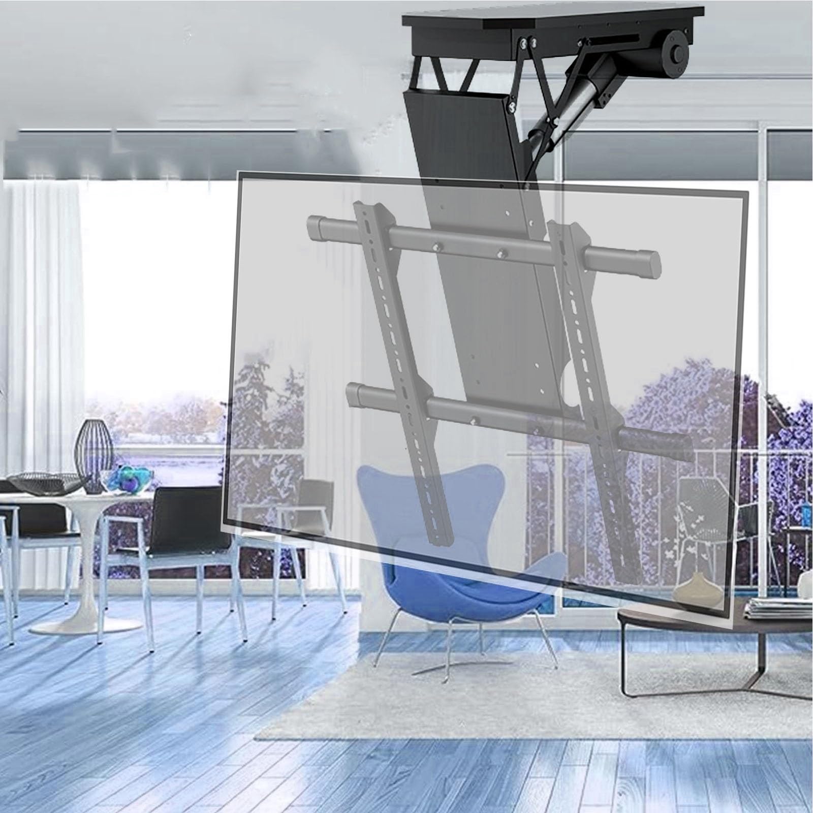 HPTHLY Electric Tv Ceiling Mount - Tv Wall Mount,0-85° Flip Down Tv Lift Stand,10.8Cm To 72.5Cm Height Adjustable,Tilting Ceiling Tv Mount Stand,With Remote Control And Switch,Easy T