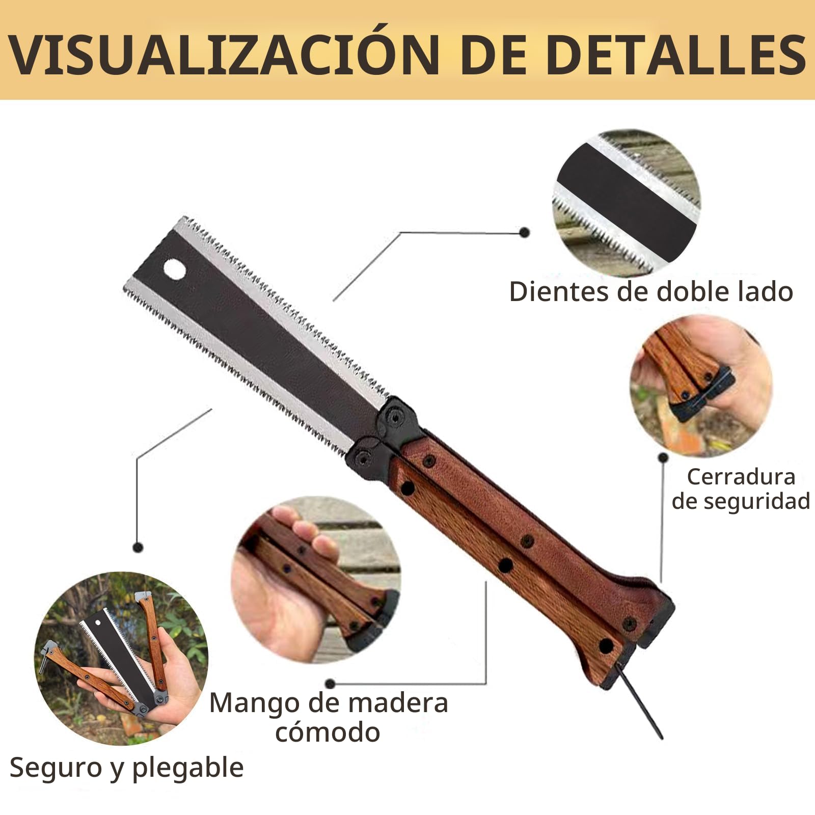 HAISHANG Sierra de Mano Japonesa Plegable de 16 cm con Hoja SK5 de Doble Filo 13/14 TPI, Dientes de Corte en Tres Caras, Sierra Portátil para Carpintería y Bricolaje