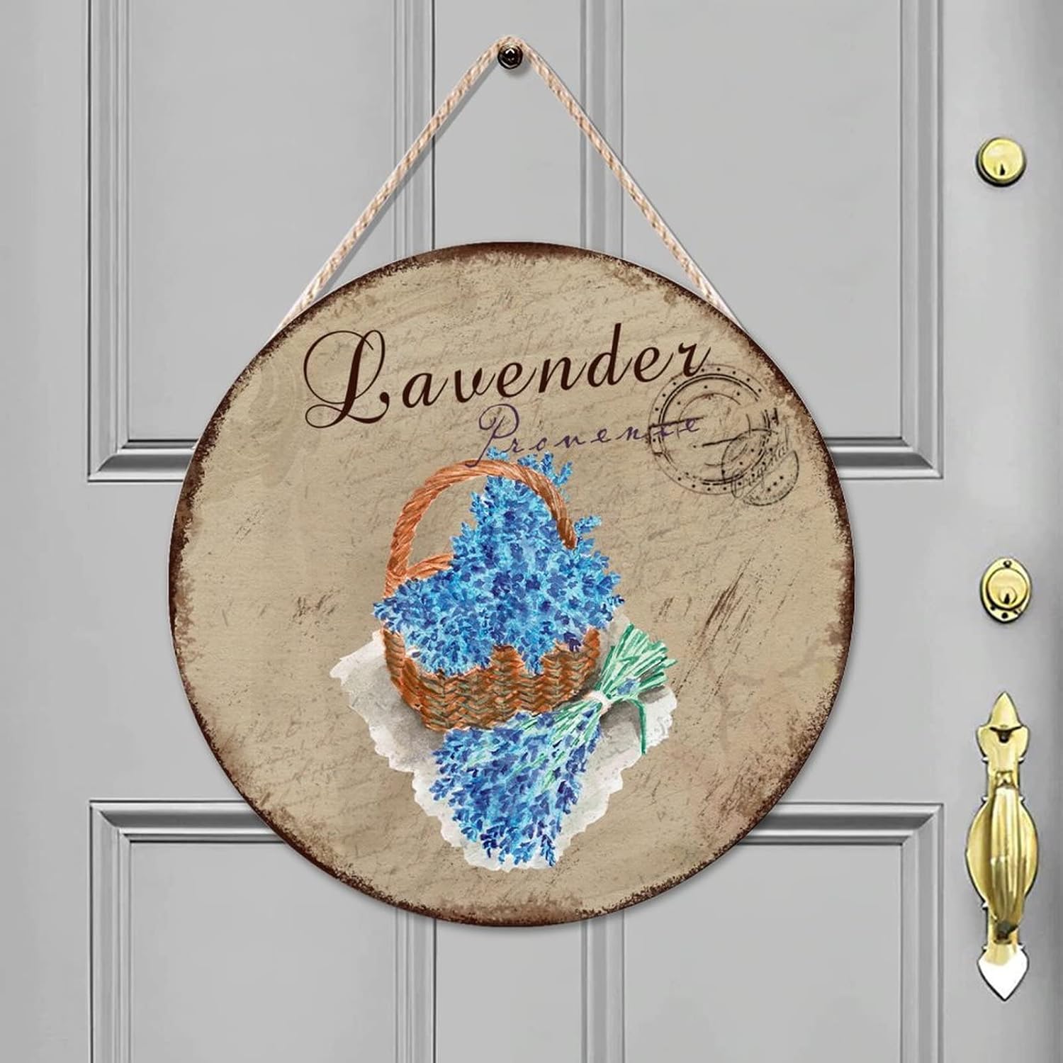 Custom Calligraphy Wall Hanging Sign Plaque, Lavender Wood Door Sign, Personalized Pattern 16x16in Front Door Sign for Outdoor Front Porch Farmhouse Front Door Decor Housewarming Gifts